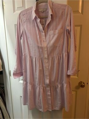 LOFT Lavender and White Striped Button-Up Shirt